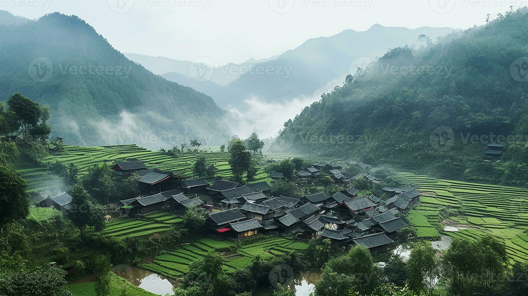 The distant scenery is taken from above refreshing AI Generated Image photo