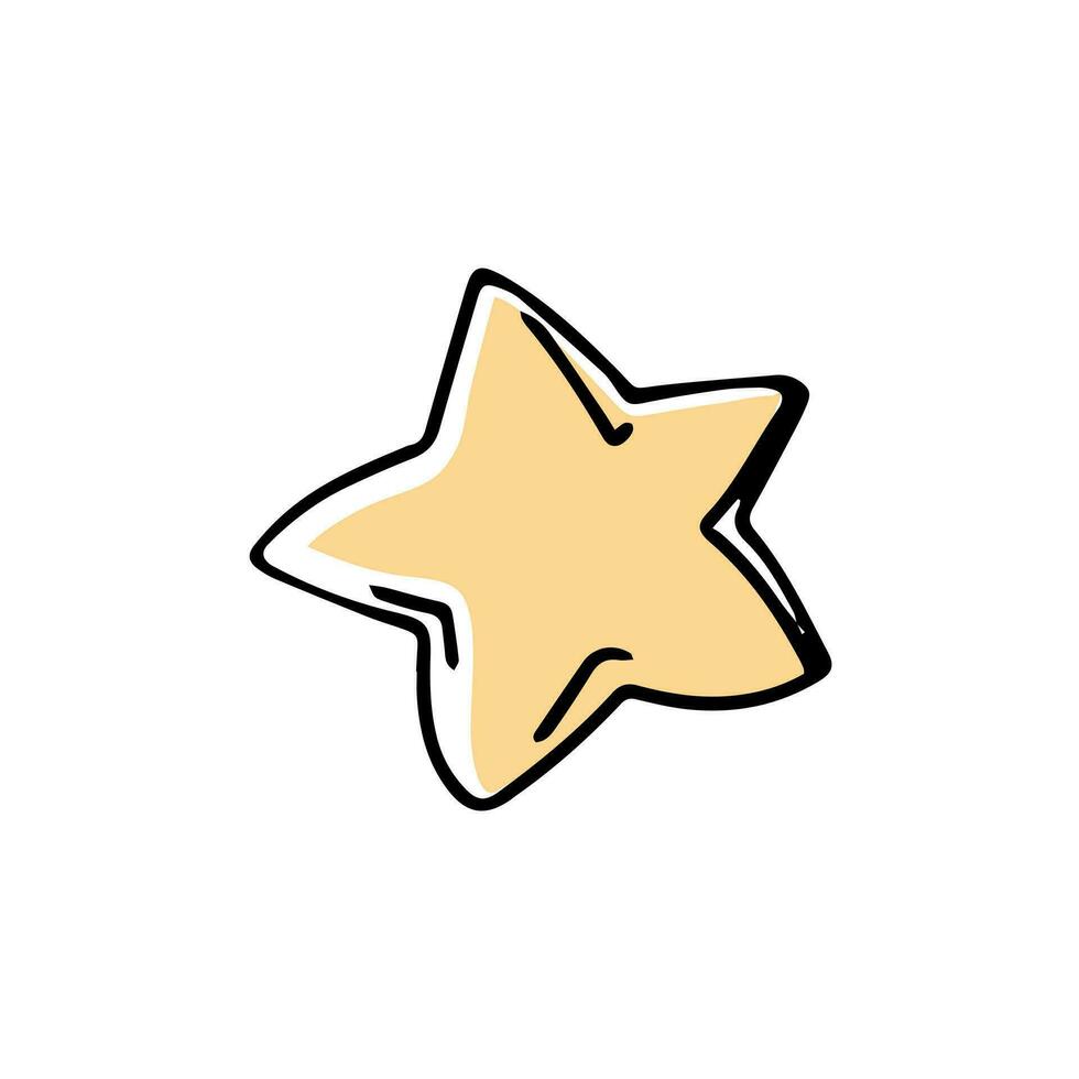 Star in doodle style on a white background. Festive concept. Hand drawn vector colored outline icon.