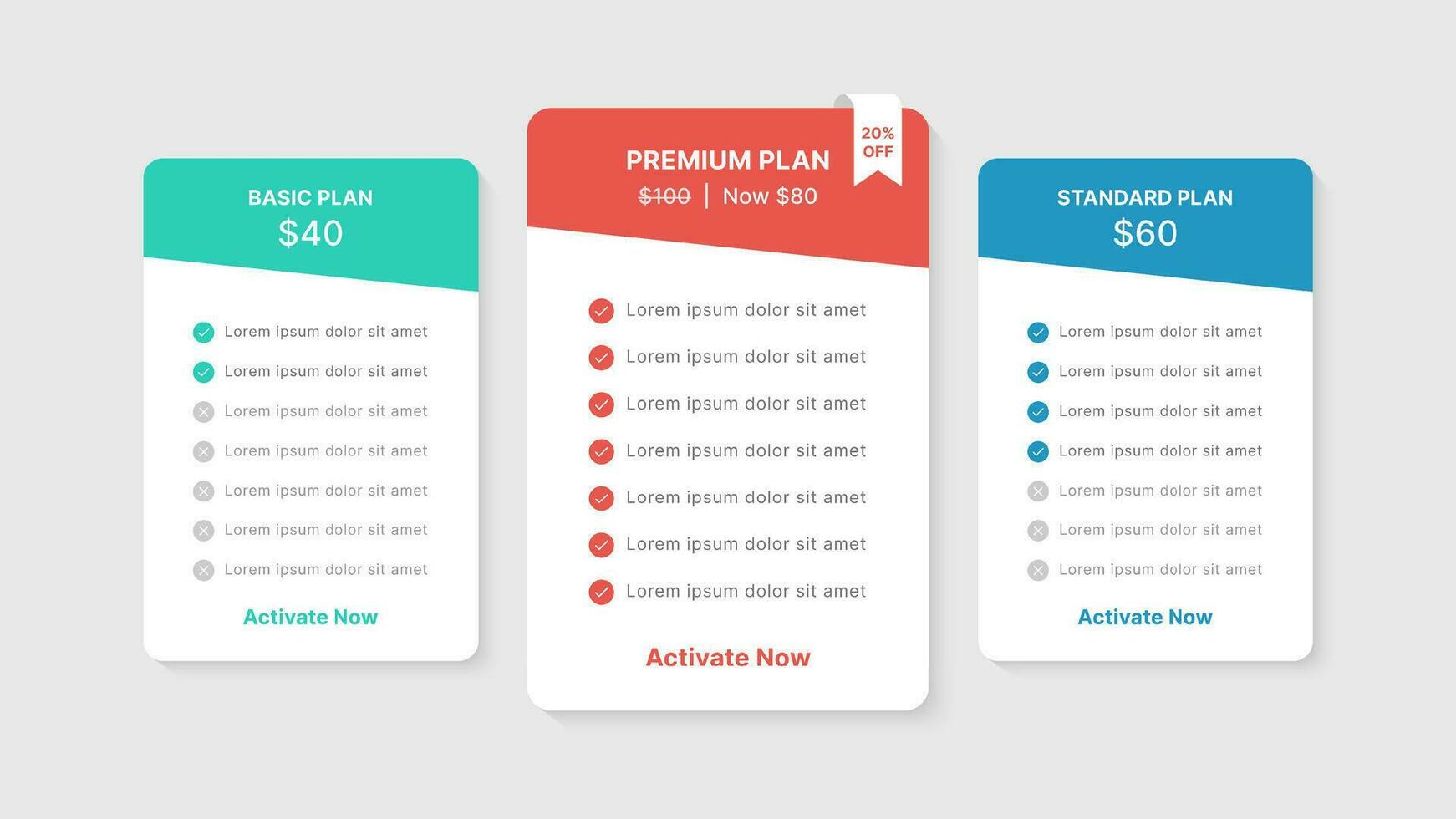 Pricing Table Packages Comparison Infographic Template Design vector