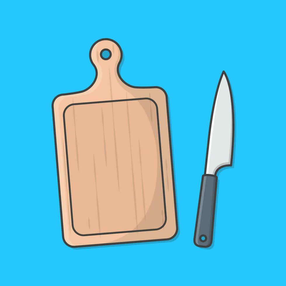 Cutting Board And Kitchen Knife Vector Icon Illustration. Knife On Cutting Board Flat Icon