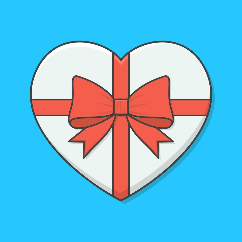 Love Heart Gift Box Vector Icon Illustration. Top View On Gift Box Flat Icon