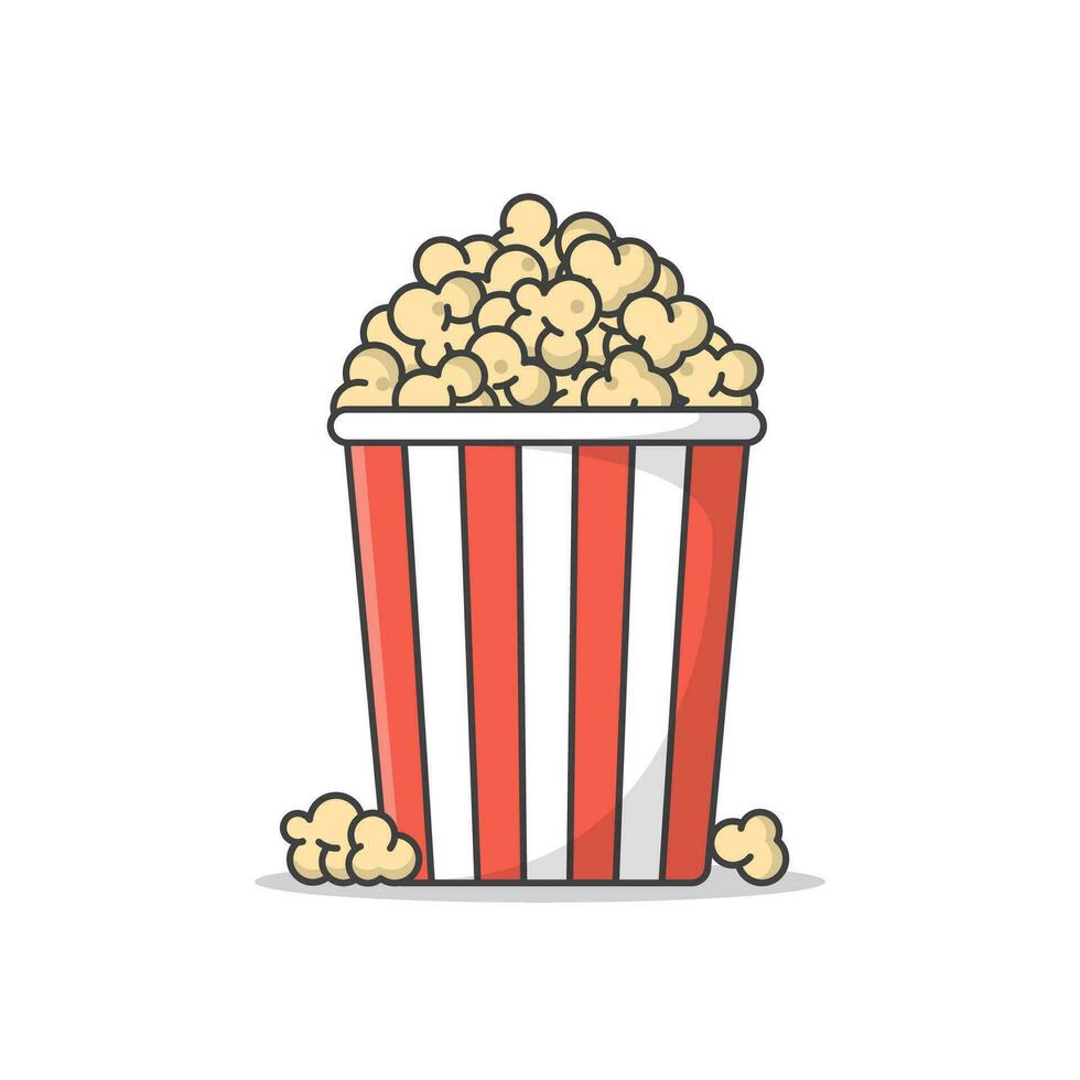 Popcorn Vector Icon Illustration. Popcorn Bucket Boxes. Popcorn in a striped tub