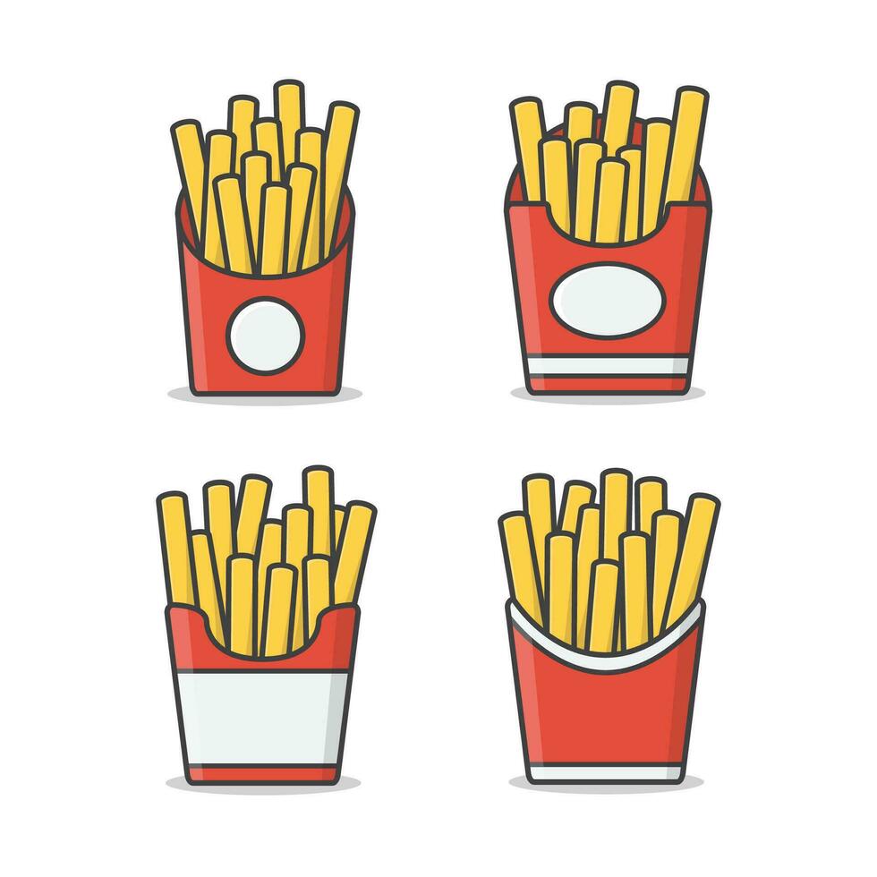 conjunto de francés papas fritas en papel caja vector icono ilustración. patata papas fritas en rápido comida caja icono