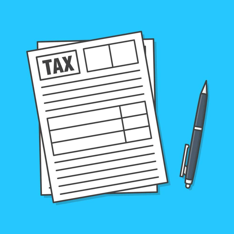 Tax Form With Pen Vector Icon Illustration. Financial Document Flat Icon