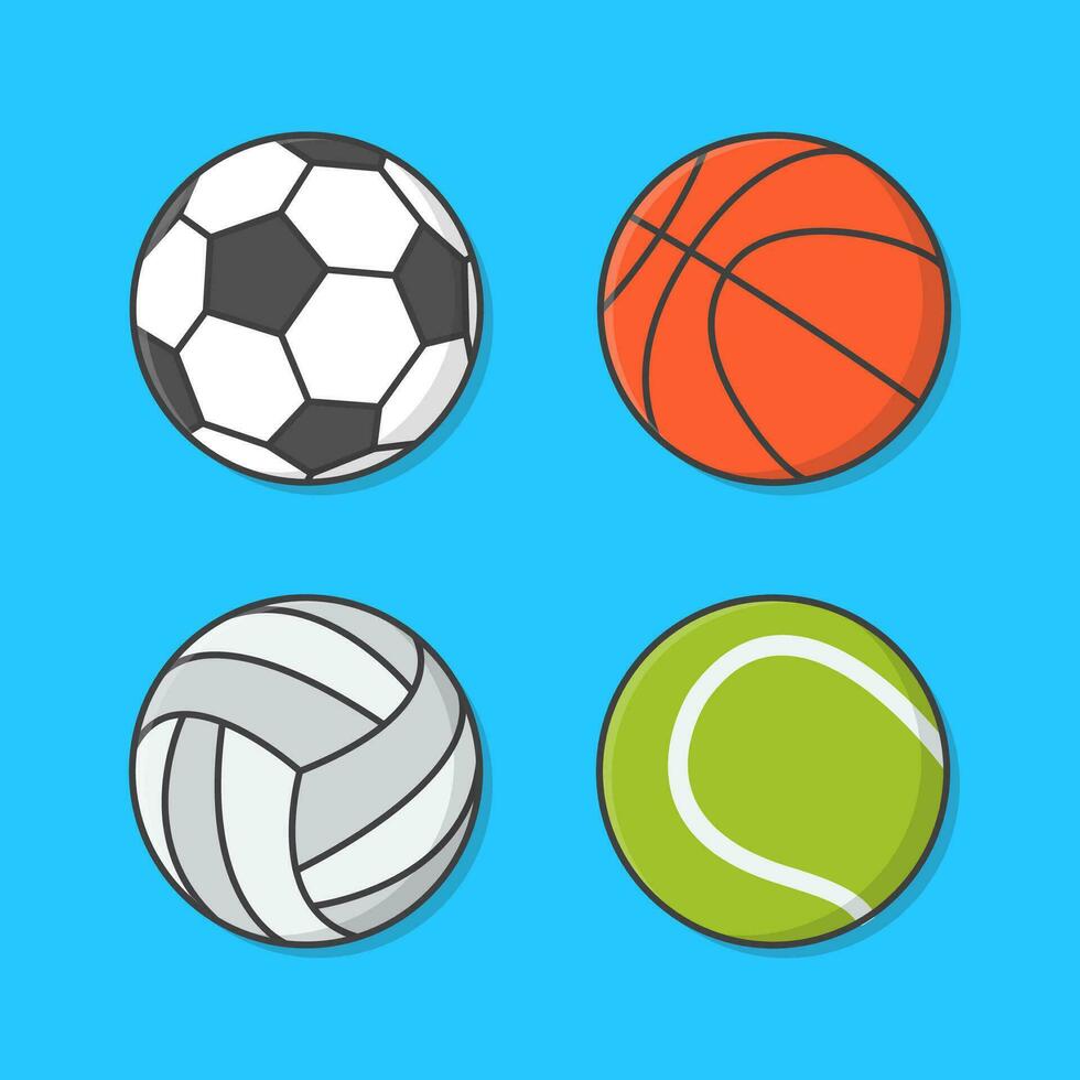 conjunto de deporte pelotas vector icono ilustración. deporte equipo plano icono
