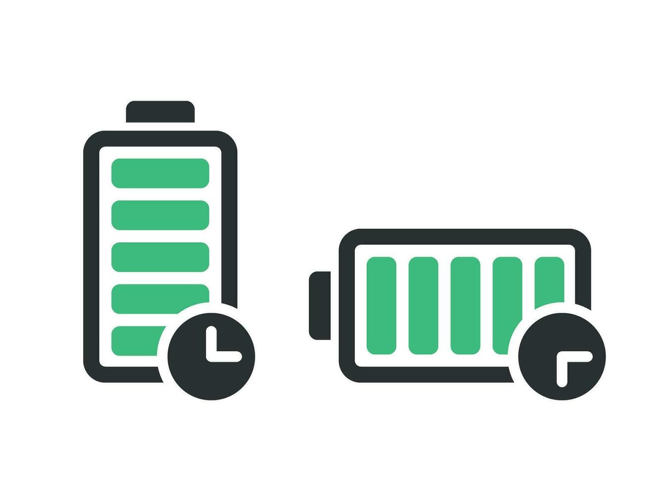 Long battery life icon in flat style. Battery charging process vector illustration on isolated background. Accumulator recharge sign business concept.