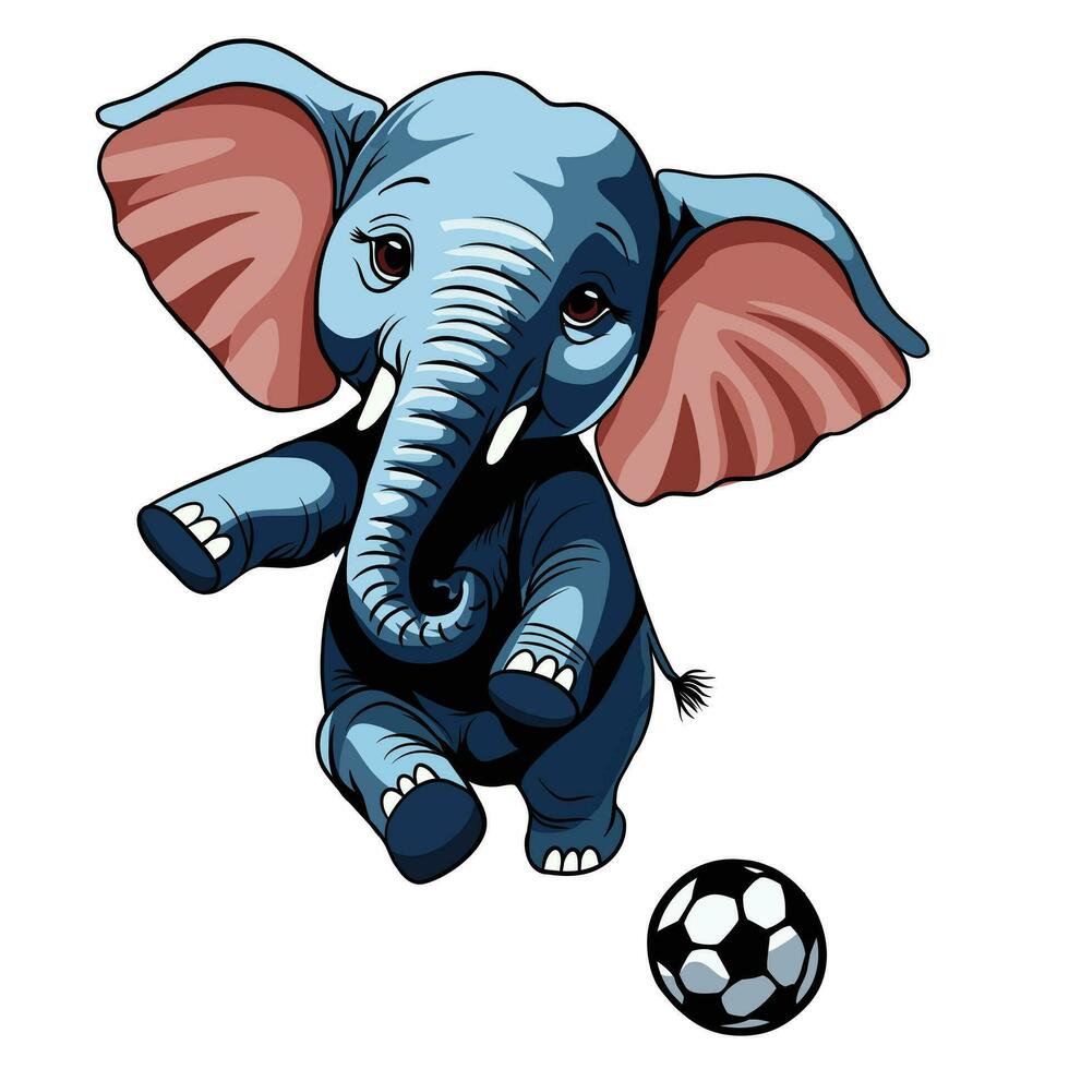 Elephant kicks football cute cartoon fish white background illustration vector