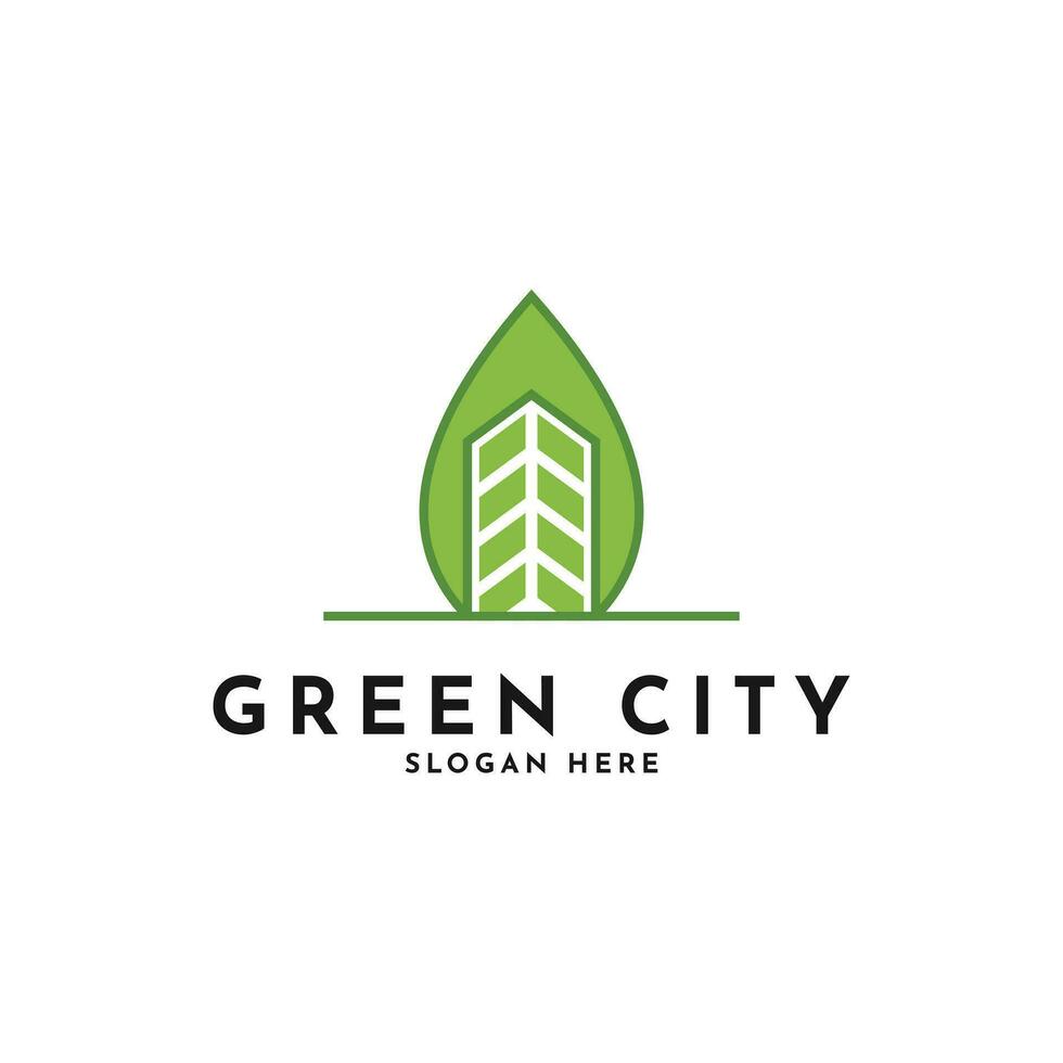 Green city logo design creative idea with leaf vector