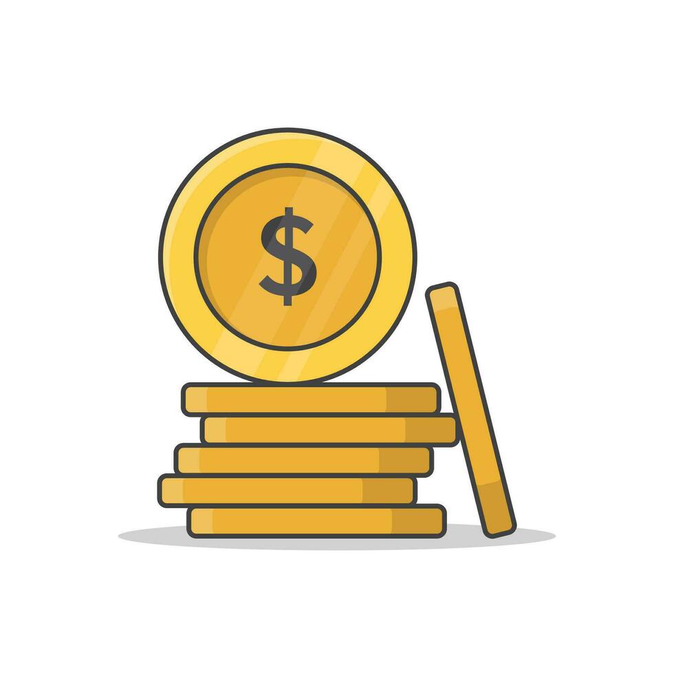 Dollar Money Coins Vector Icon Illustration. Coins Stack Icon. Gold Coins Icon