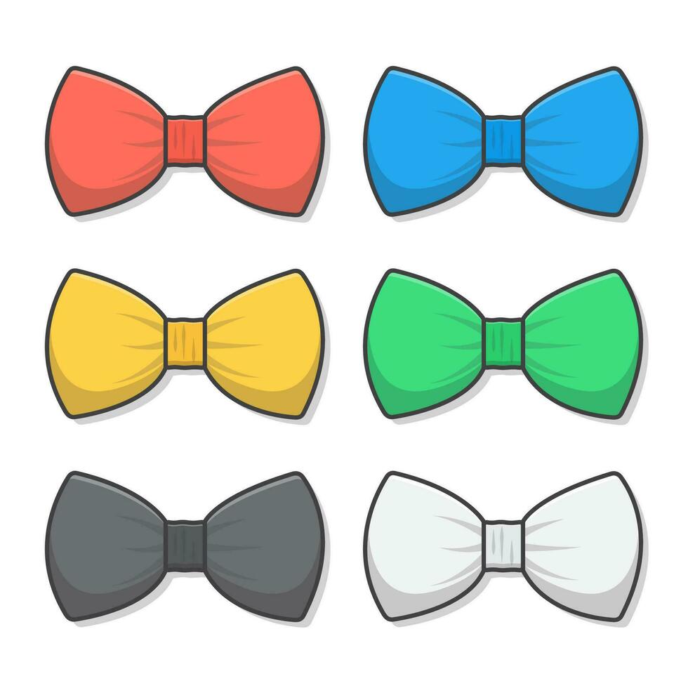 Set Of Bow Ties In Different Colors Vector Icon Illustration