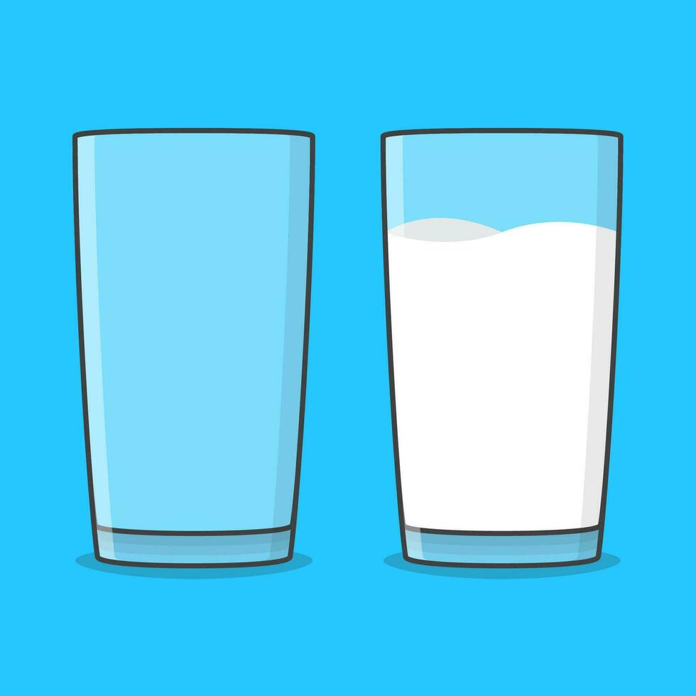 Empty And Full Milk Glasses Vector Icon Illustration. Glass Of Milk Flat Icon