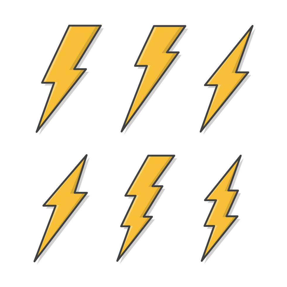 Set Of Lightning Bolt Vector Icon Illustration. Thunderbolt Flat Icon