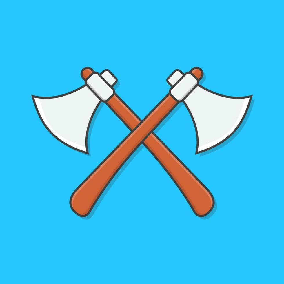 Stone Axes Crossed Vector Icon Illustration. Beautiful Two Axes. Axe Icon