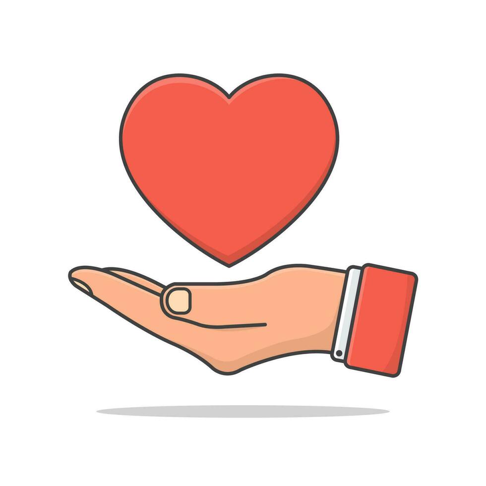 Hand Holds Love Heart Vector Icon Illustration. Heart And Hand Symbol Flat Icon