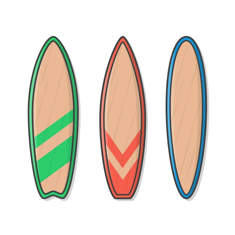 de madera tablas de surf conjunto vector icono ilustración. tablas de surf tipos surf tableros concepto de verano fiesta