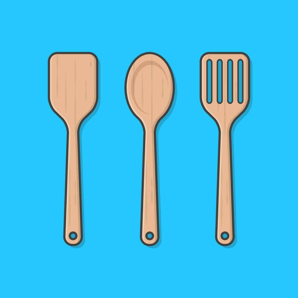 Set Of Wooden Kitchen Spatula Vector Icon Illustration. Kitchen Utensil For Cooking