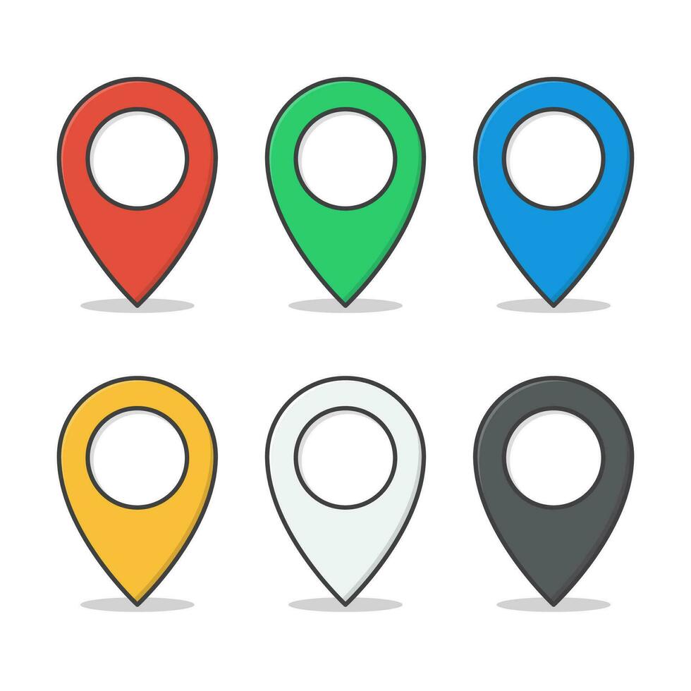 Set Of Pin Map Place Location Vector Icon Illustration. Map Pointer Flat Icon