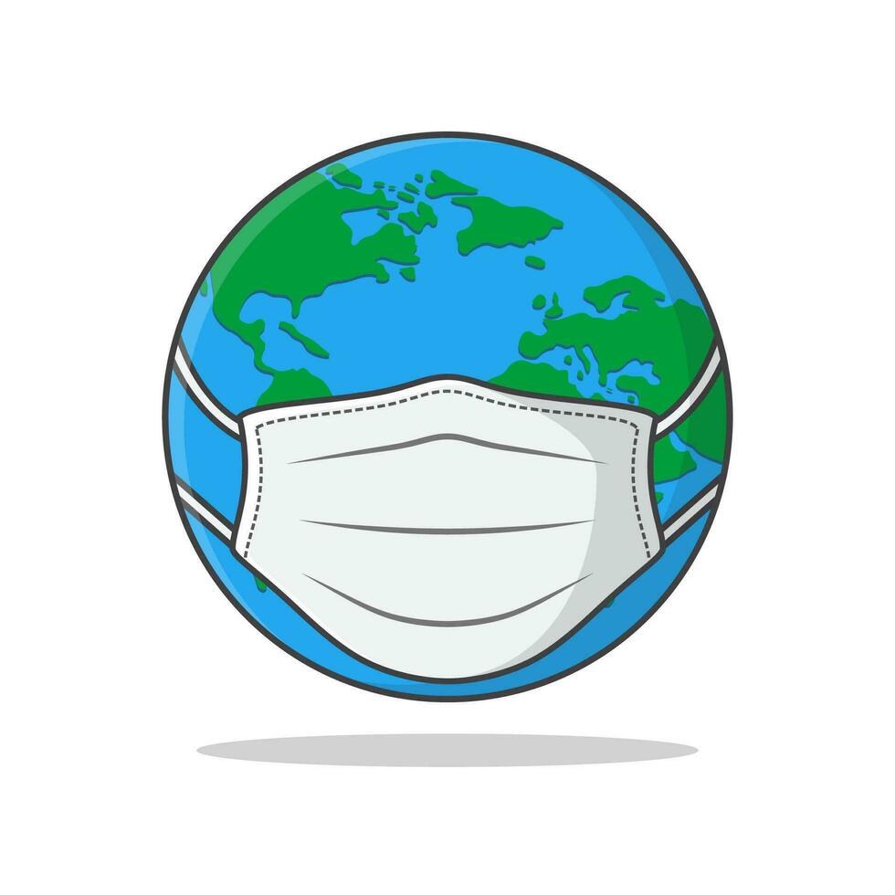 Earth Globe In Medical Face Mask Vector Icon Illustration. Earth In Mask Flat Icon