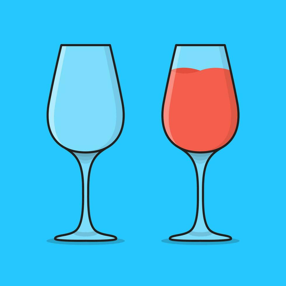 Empty And Full Cocktail Glass Vector Icon Illustration. Glasses With Juice Drinks Flat Icon