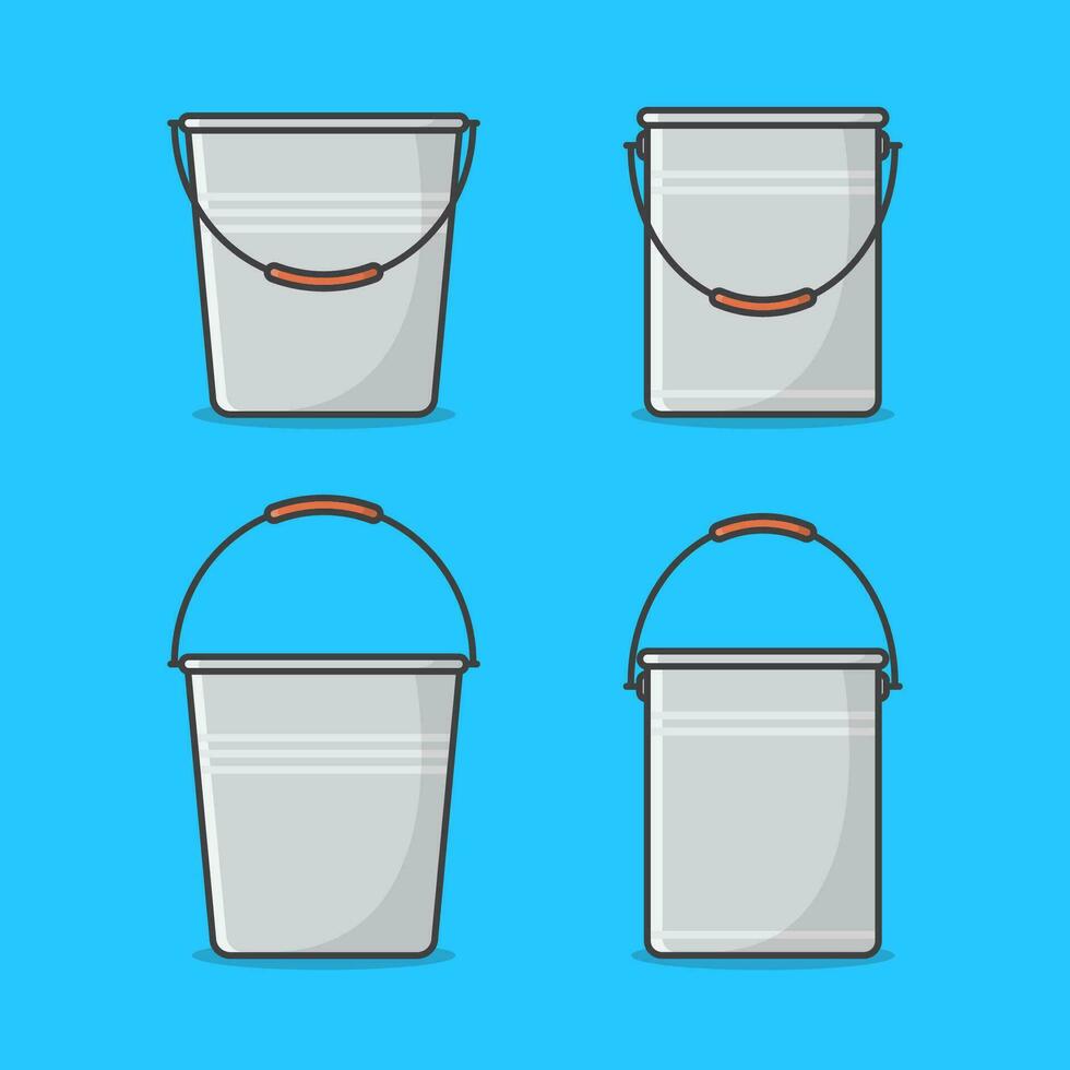 Set Of Metal Bucket Vector Icon Illustration. Bucket Container Icon