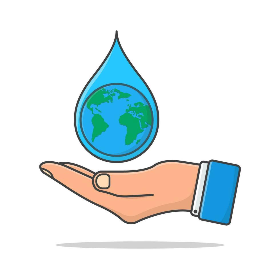 mano sostiene agua soltar vector icono ilustración. mundo agua día plano icono. salvar agua