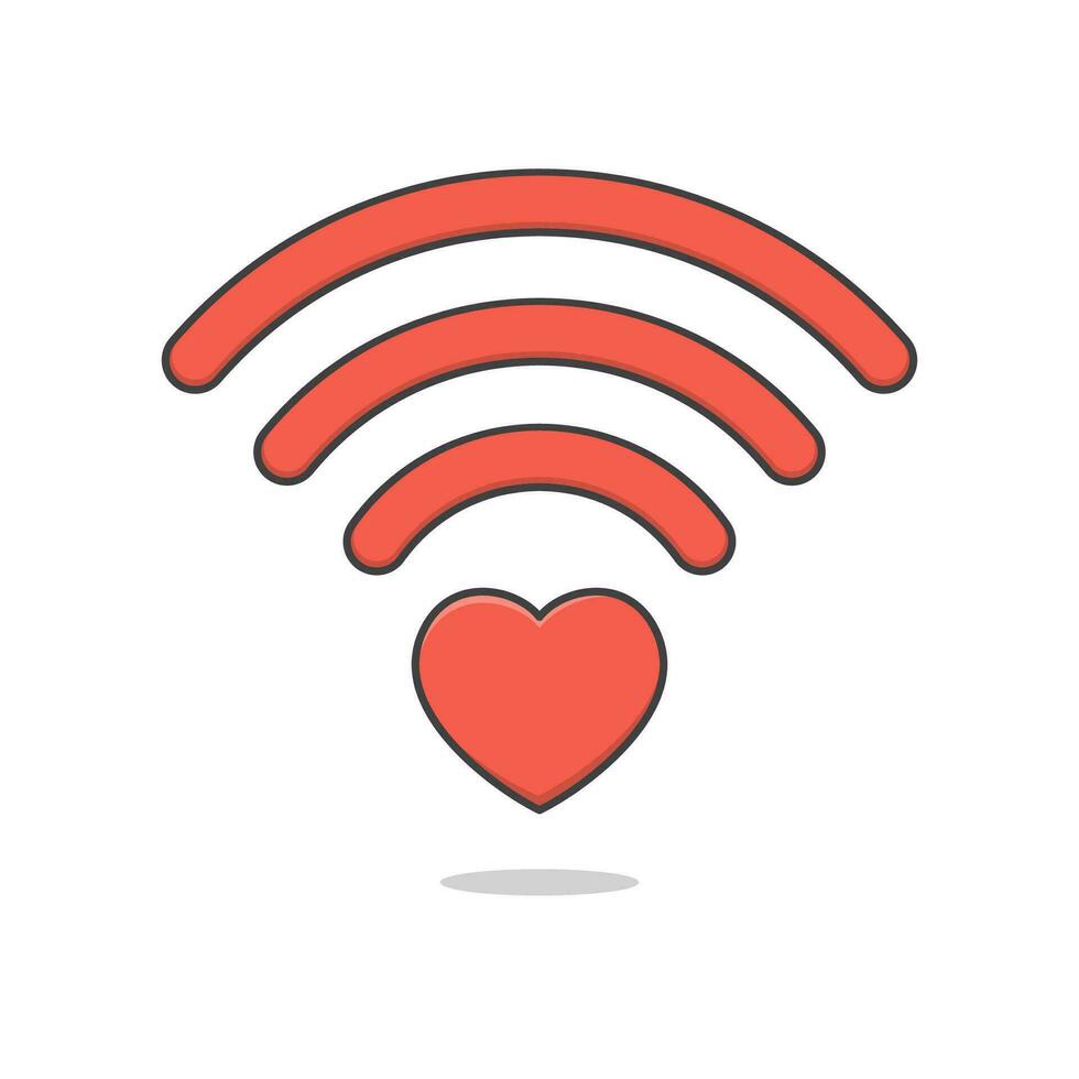 Heart Wifi Vector Icon Illustration. Red Heart And Wifi Signal Flat Icon