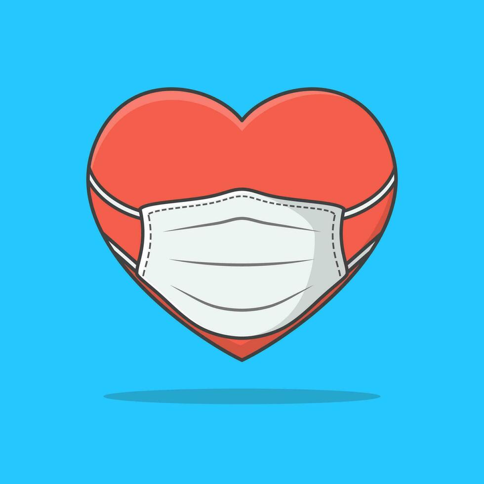 corazón en médico cara máscara vector icono ilustración. amor en máscara plano icono