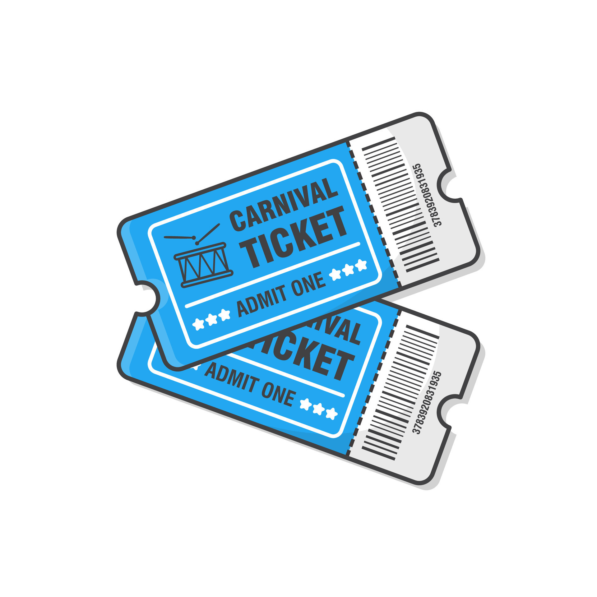 Two Carnival Tickets Vector Icon Illustration. Ticket For Entrance To