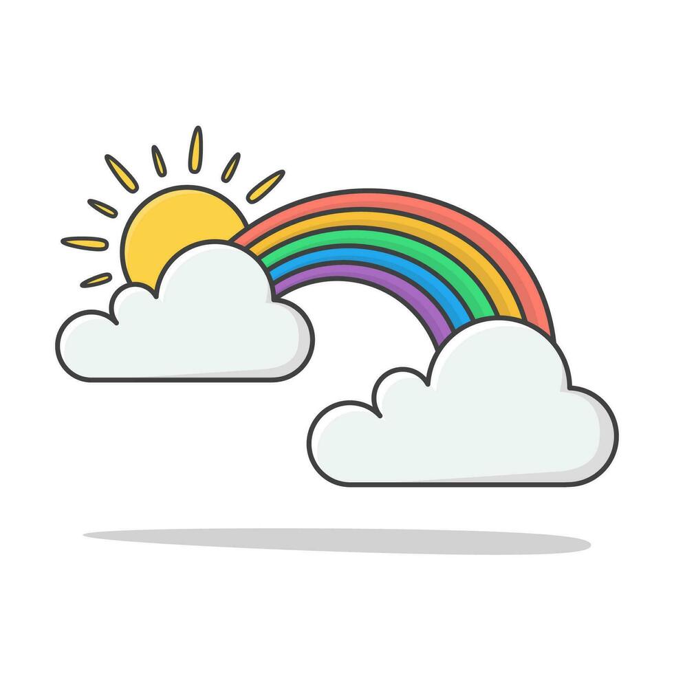 Rainbow With Sun And Clouds Isolated Vector Icon Illustration. Weather Phenomena Symbol