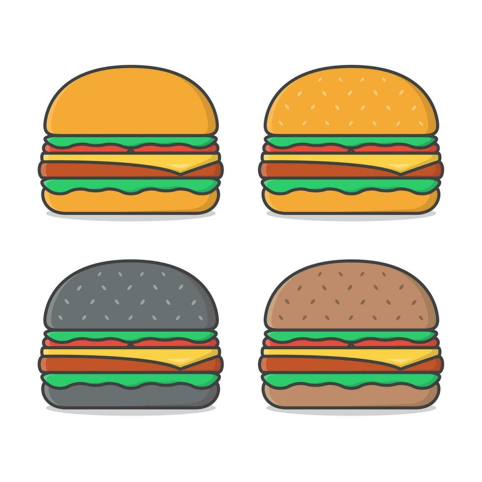 Set Of Burger Vector Icon Illustration. Delicious Burger Icon. Simple Burger