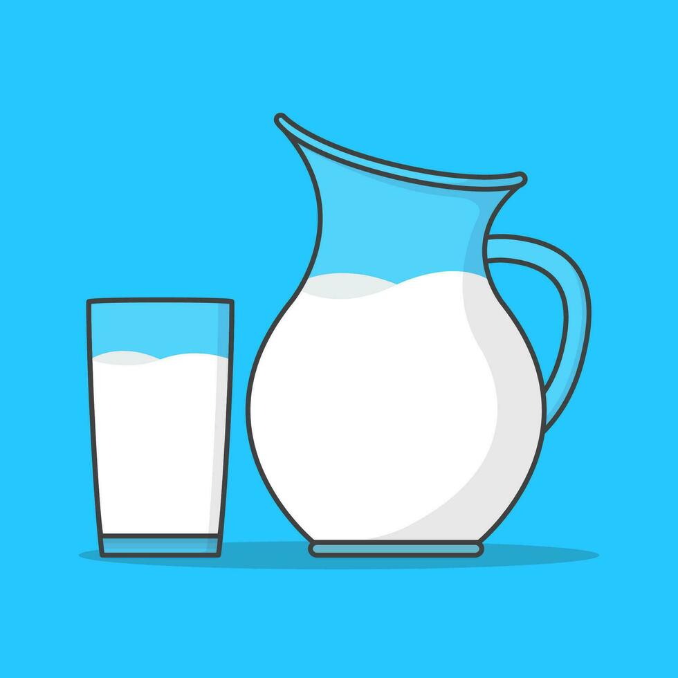 Milk In Glass And Jug Vector Icon Illustration. Pitcher With Milk Flat Icon