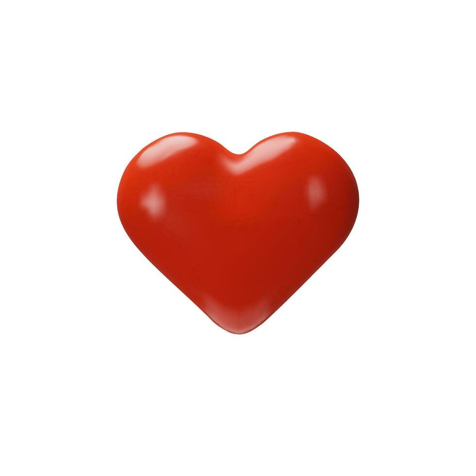 3D render red heart. Happy Valentine's Day, wedding, love symbol. Vector illustration in plastic style. Marriage realistic romantic icon. Medical simple object