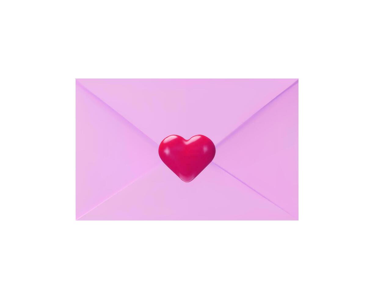 3d hacer pastel rosado correo con corazón. realista dando amor correo electrónico para madre y san valentin día saludos o invención vector ilustración en arcilla estilo. romántico papel firmar