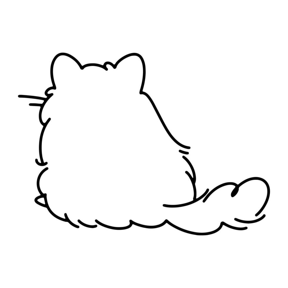 blanco mullido linda kawaii gato se sienta y murga para el dueño. vector minimalista garabatos