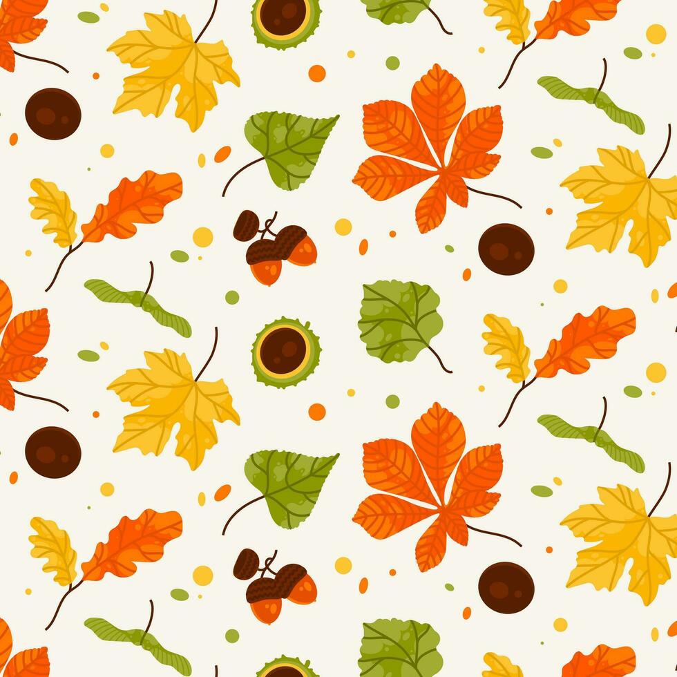 mano dibujado diferente otoño hojas, bellota y castaña. vector modelo. color Moda ilustración. plano diseño.