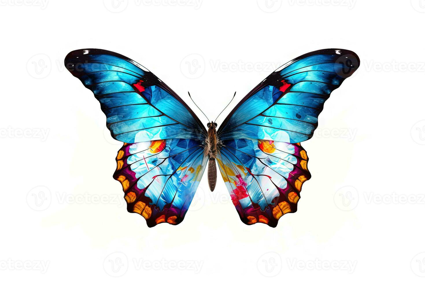 Butterfly with colorful wings isolated on white. Generative AI. photo