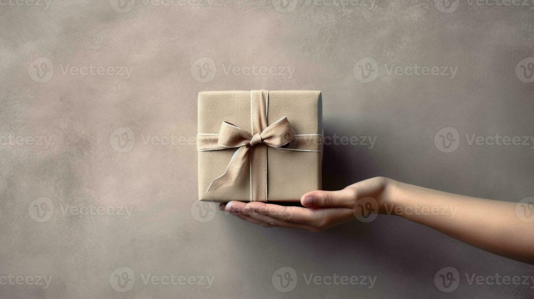 Handcrafted gift box in hands. Offering of the beautiful handmade giftbox. Generated AI. photo