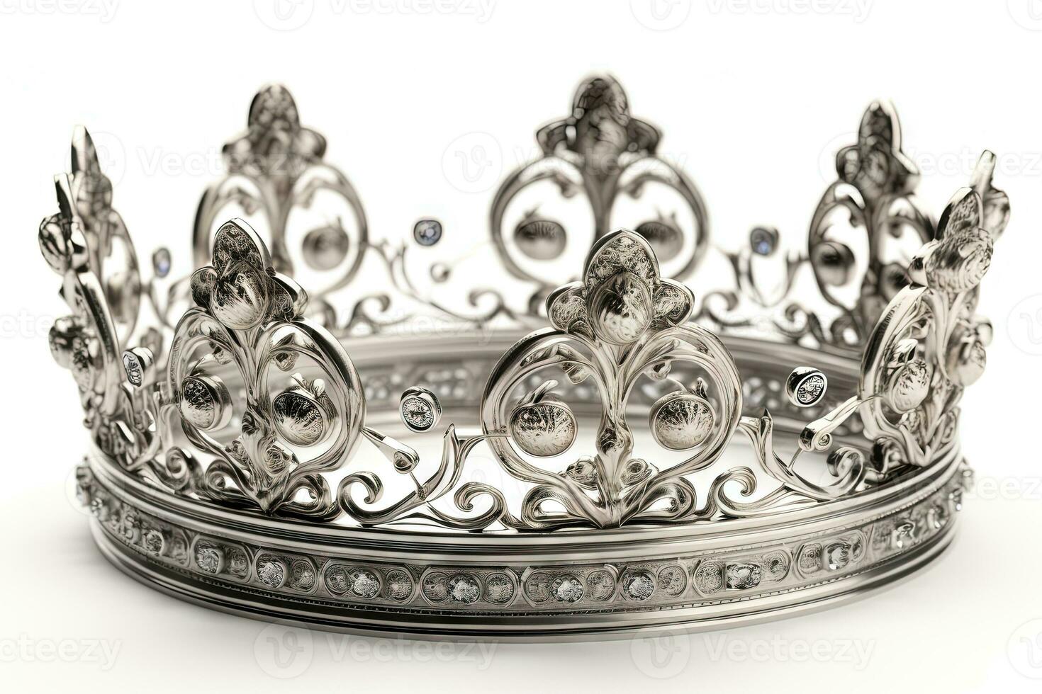 Beautuful shiny crown with medieval ornament and jeewelry. Ancient king or quenn crown. Generated AI. photo