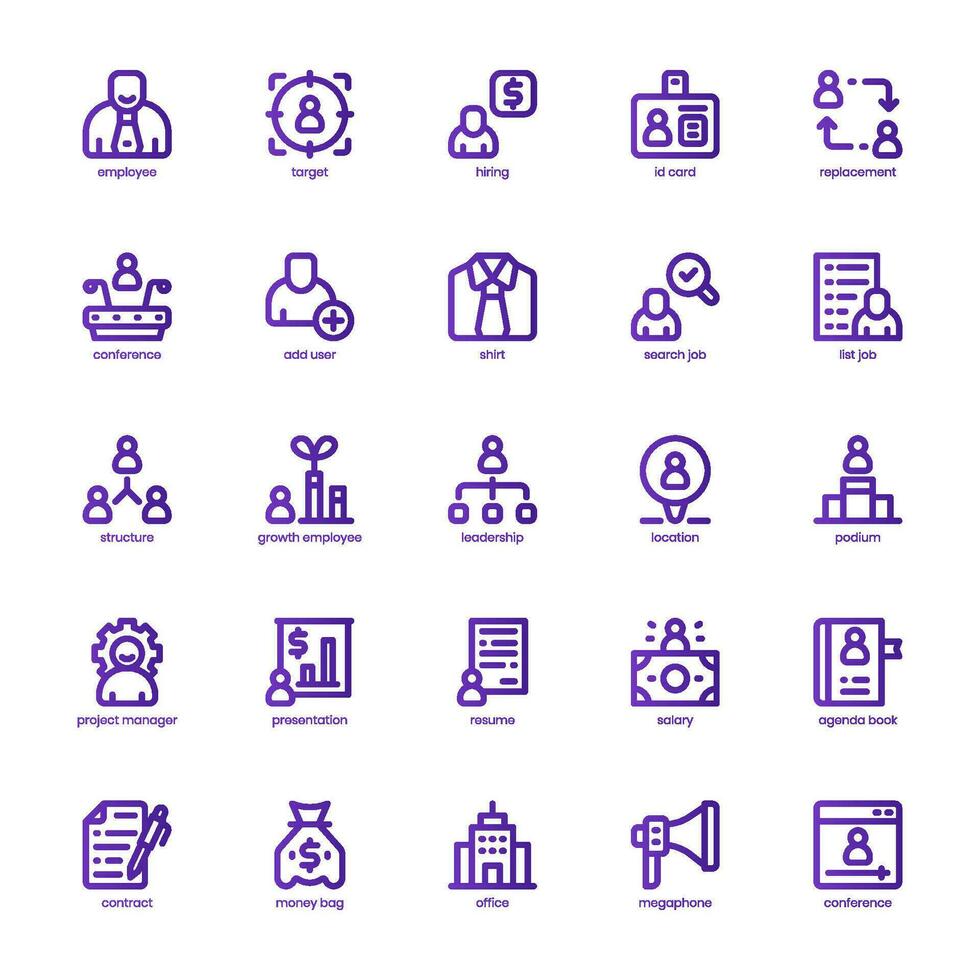 Human Resource icon pack for your website, mobile, presentation, and logo design. Human Resource icon basic line gradient design. Vector graphics illustration and editable stroke.