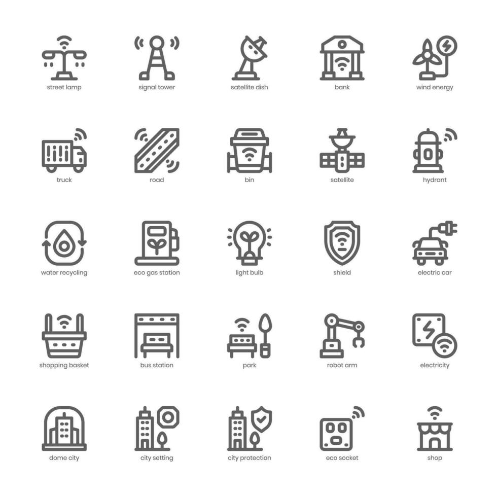 Smart City icon pack for your website, mobile, presentation, and logo design. Smart City icon outline design. Vector graphics illustration and editable stroke.