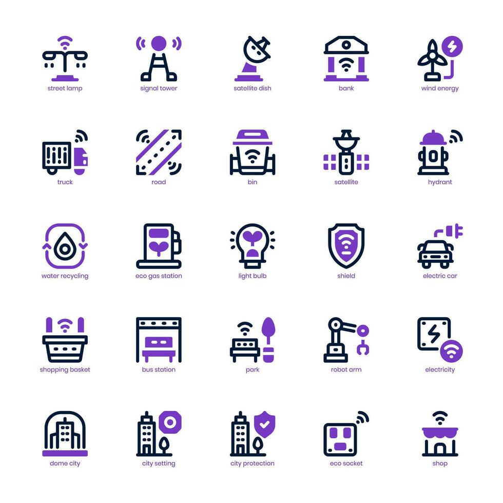 Smart City icon pack for your website, mobile, presentation, and logo design. Smart City icon dual tone design. Vector graphics illustration and editable stroke.