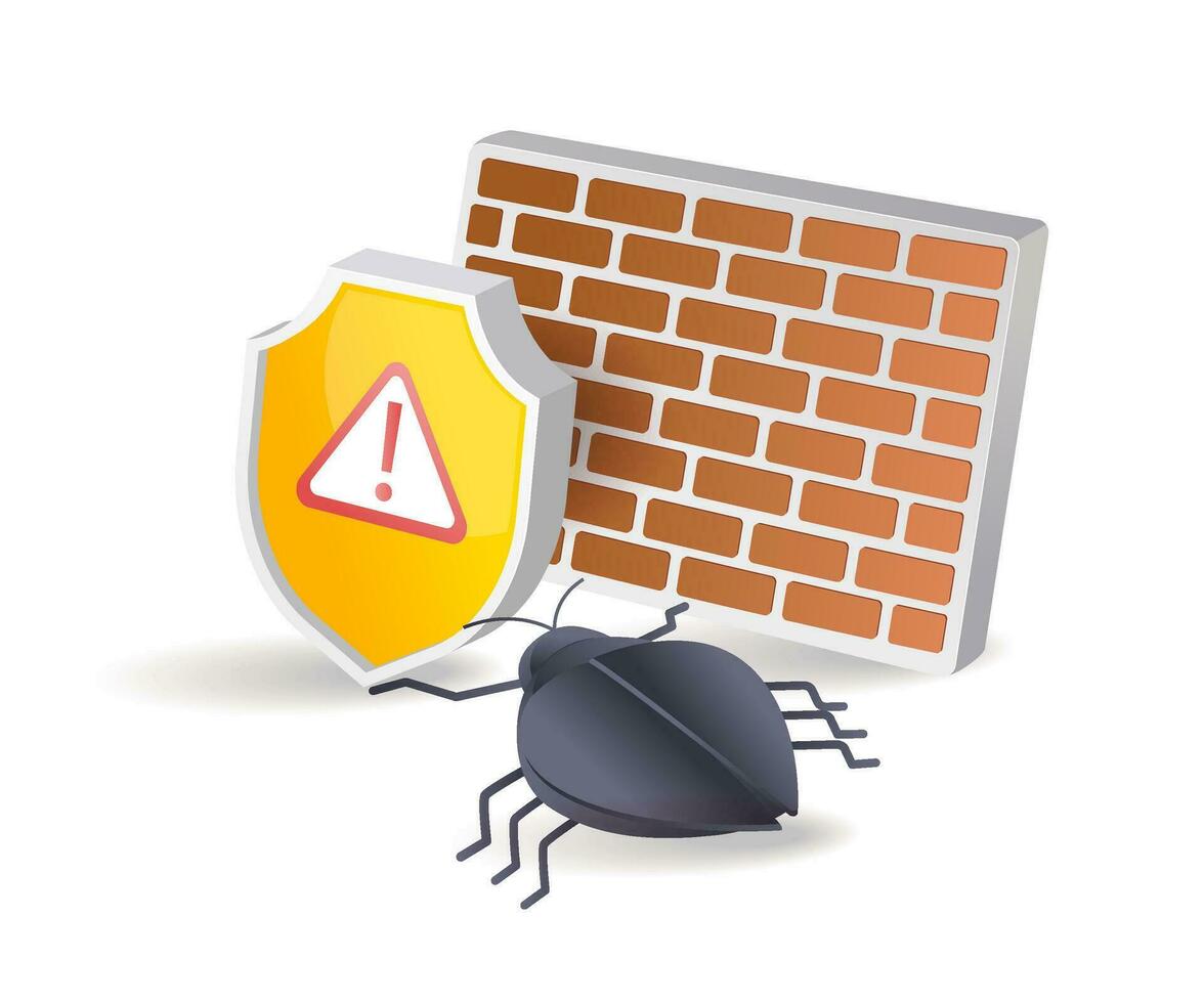 Malware viruses attack technological security walls vector