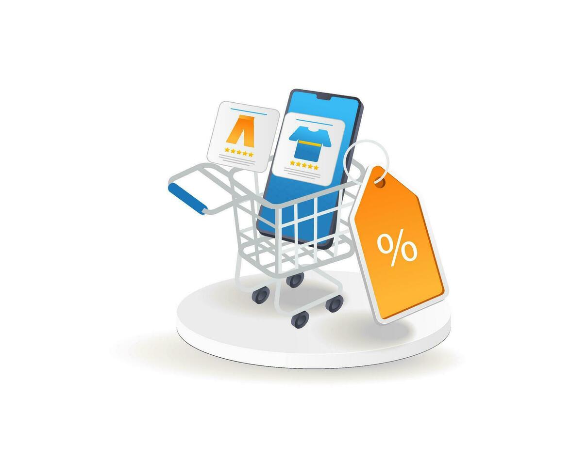 Discount online shopping cart vector