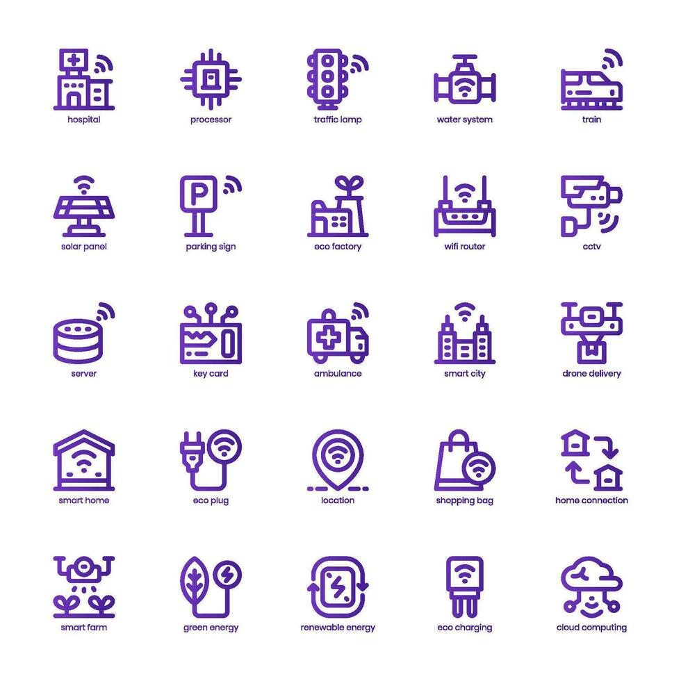 Smart City icon pack for your website, mobile, presentation, and logo design. Smart City icon gradient line design. Vector graphics illustration and editable stroke.