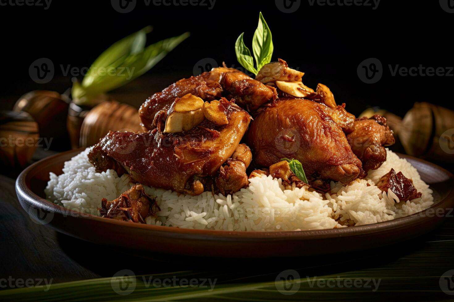 Chicken Biryani with rice and herbs parsley Generative AI photo