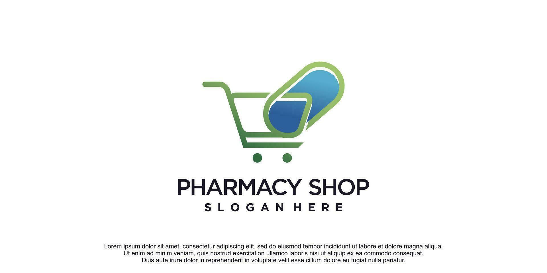 Shop logo design with pharmacy creative idea concept premium vector