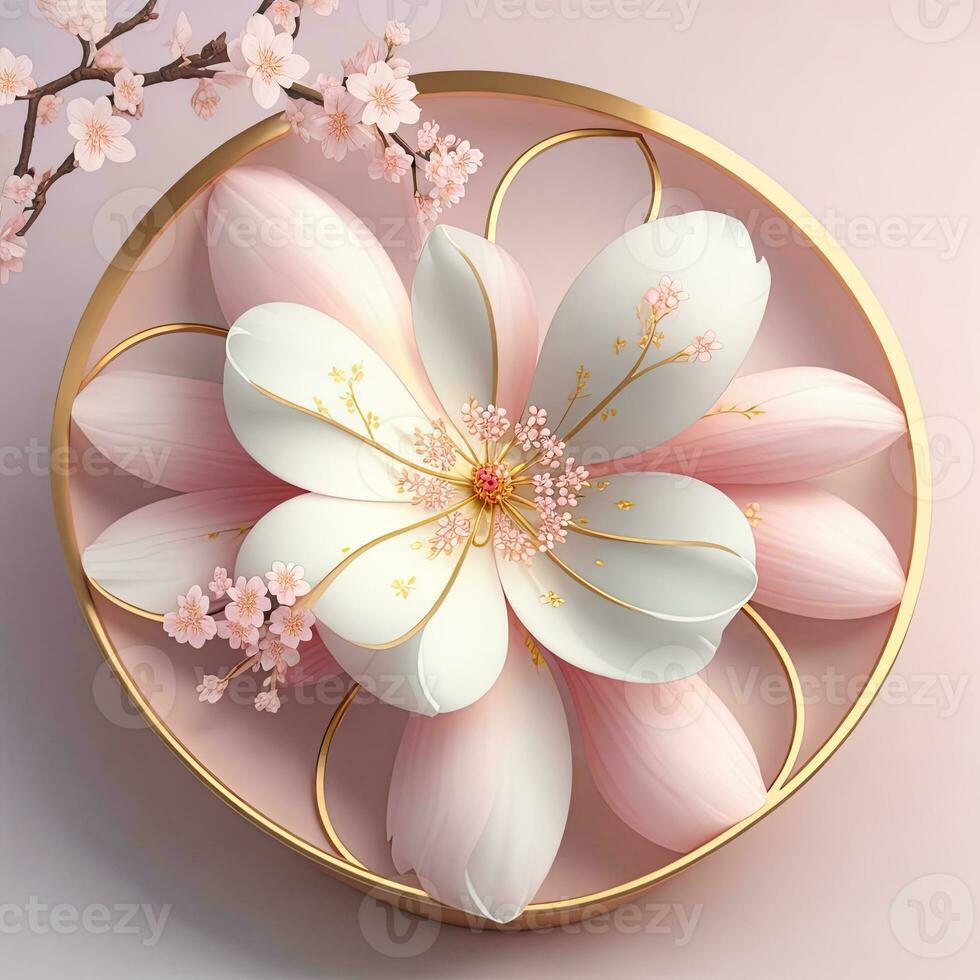 3D flowers made from ceramic with pastel colors and a touch of gold photo