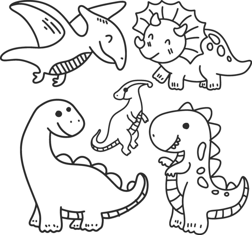 Dino hand drawn design for coloring book vector