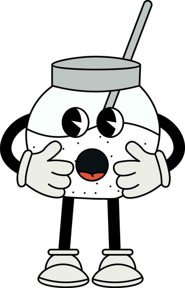 Sugar bowl character in 70s cartoon style vector
