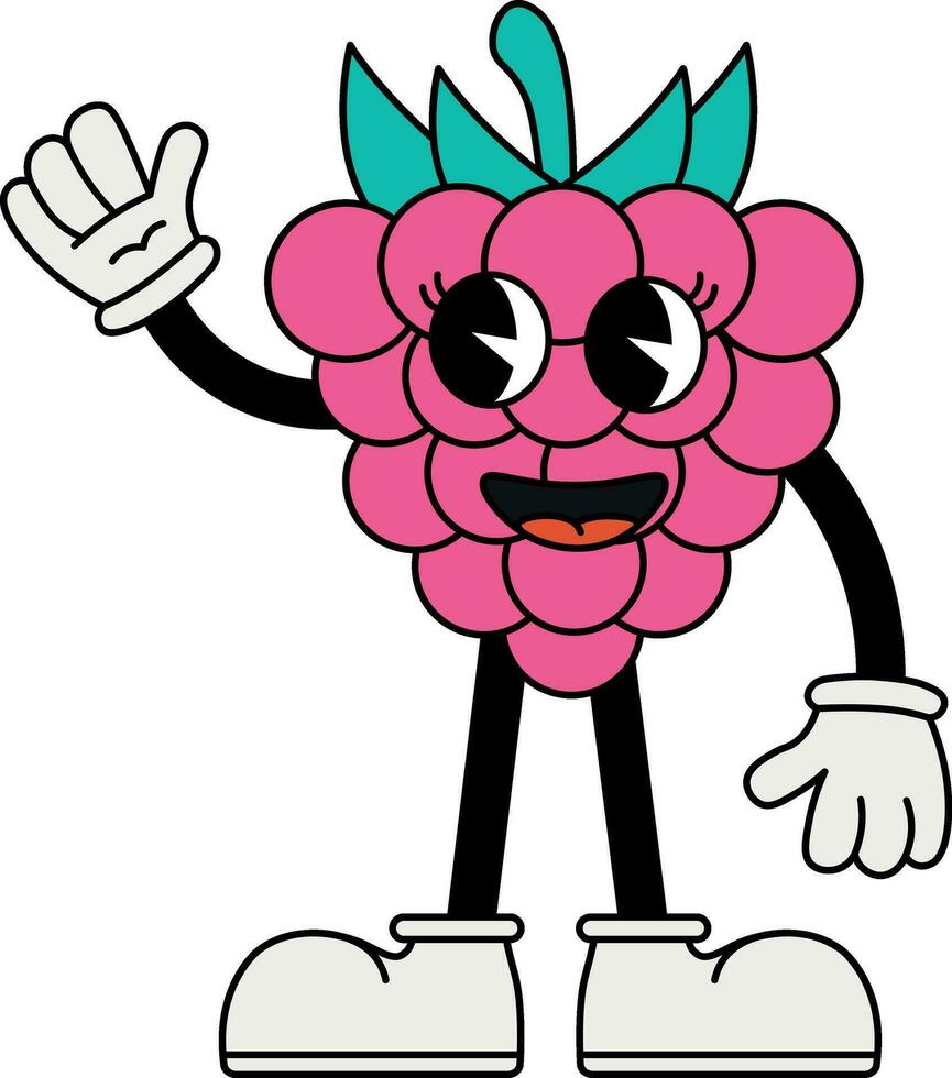 Raspberry character in 70s cartoon style vector